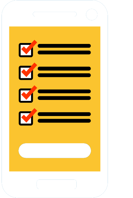 Icon of a phone with a checklist on the screen