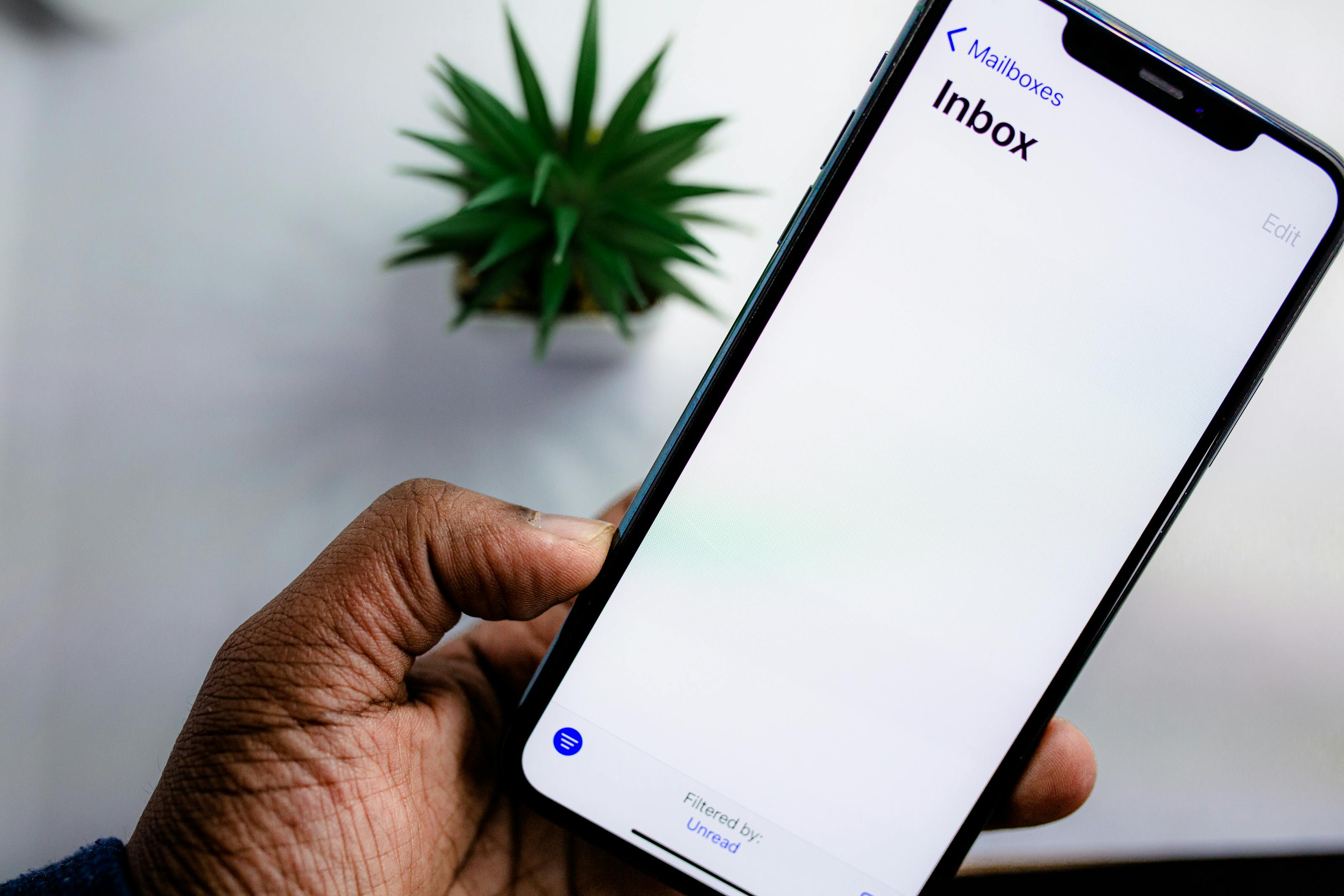 Empty email inbox on a cell phone